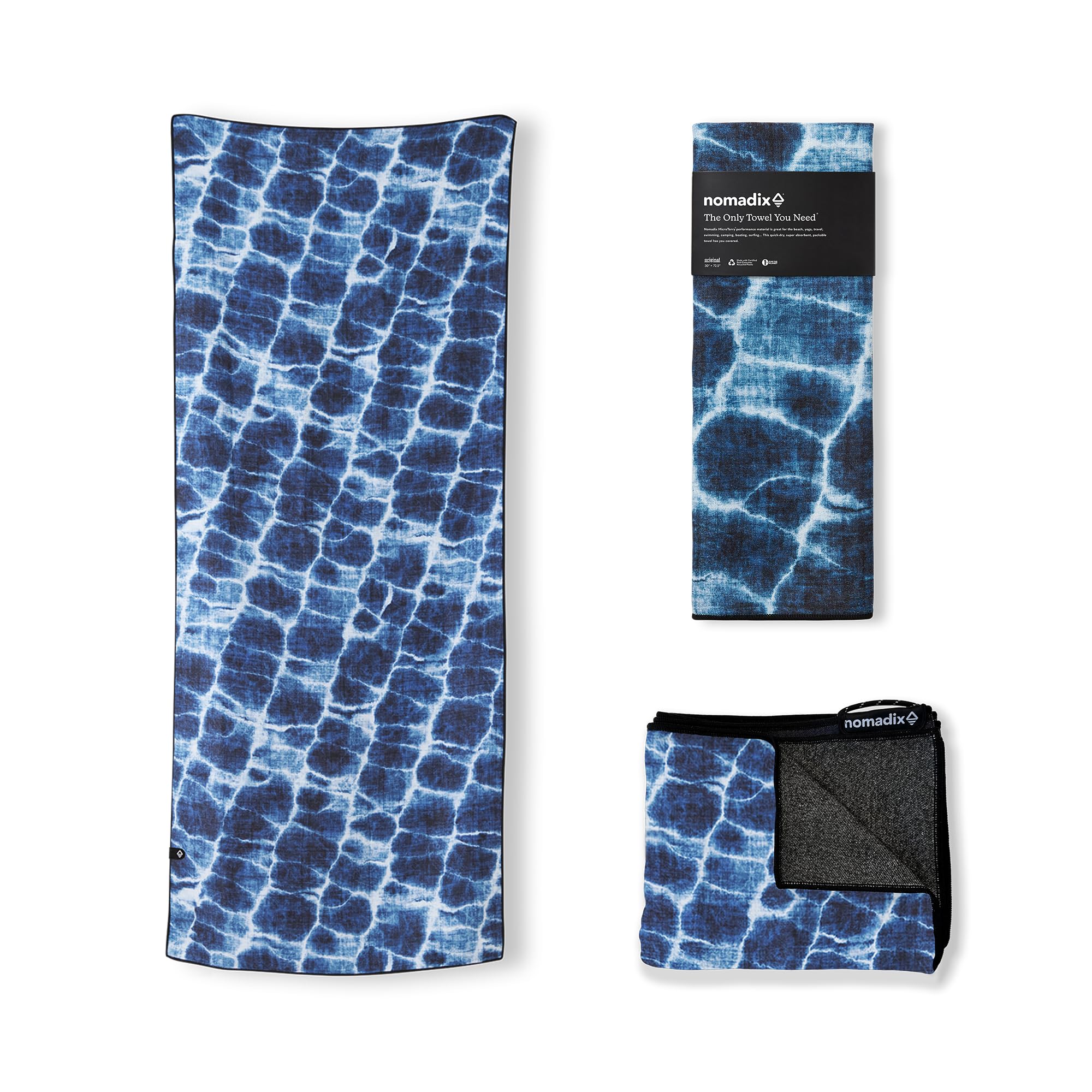 Nomadix Original Towel - Perfect for Beach, Pool, Travel, Camping, Yoga - Made with Recycled Materials - Super Absorbent - Sand Resistant- Aqua Blue - 72.5x30