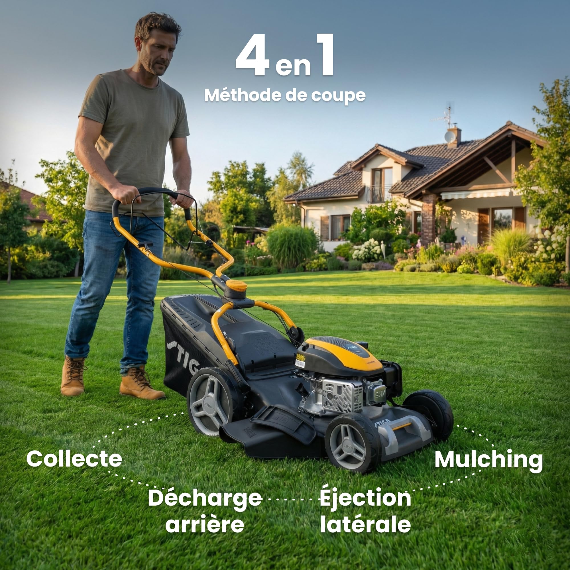 STIGA Combi 748 S Tondeuse à Gazon tractée - Moteur Essence 139cc, bac de ramassage 60L, système de Coupe 4 en 1, Gris