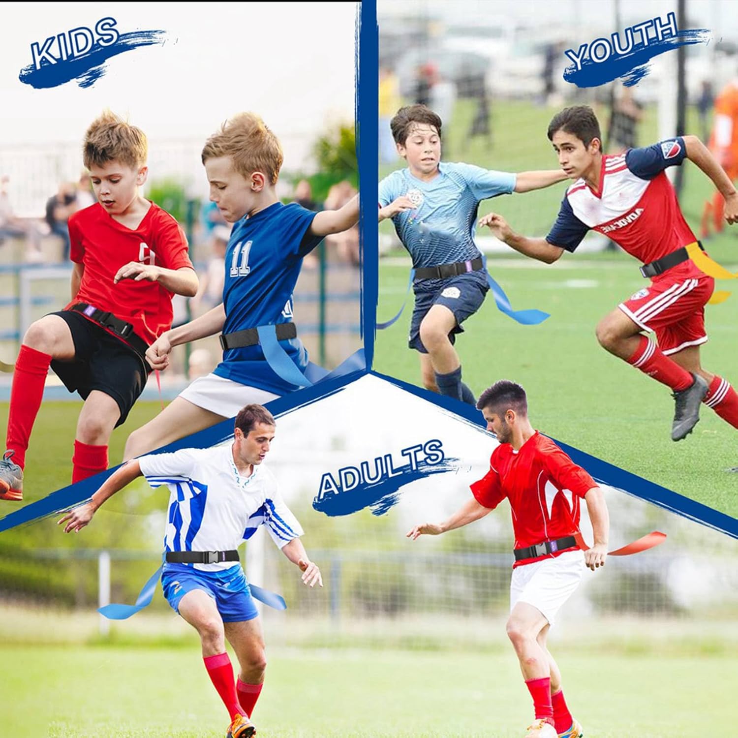 Flag Football Belts, 56 Player Adjustable Flag Football Set for Sports Training Competition