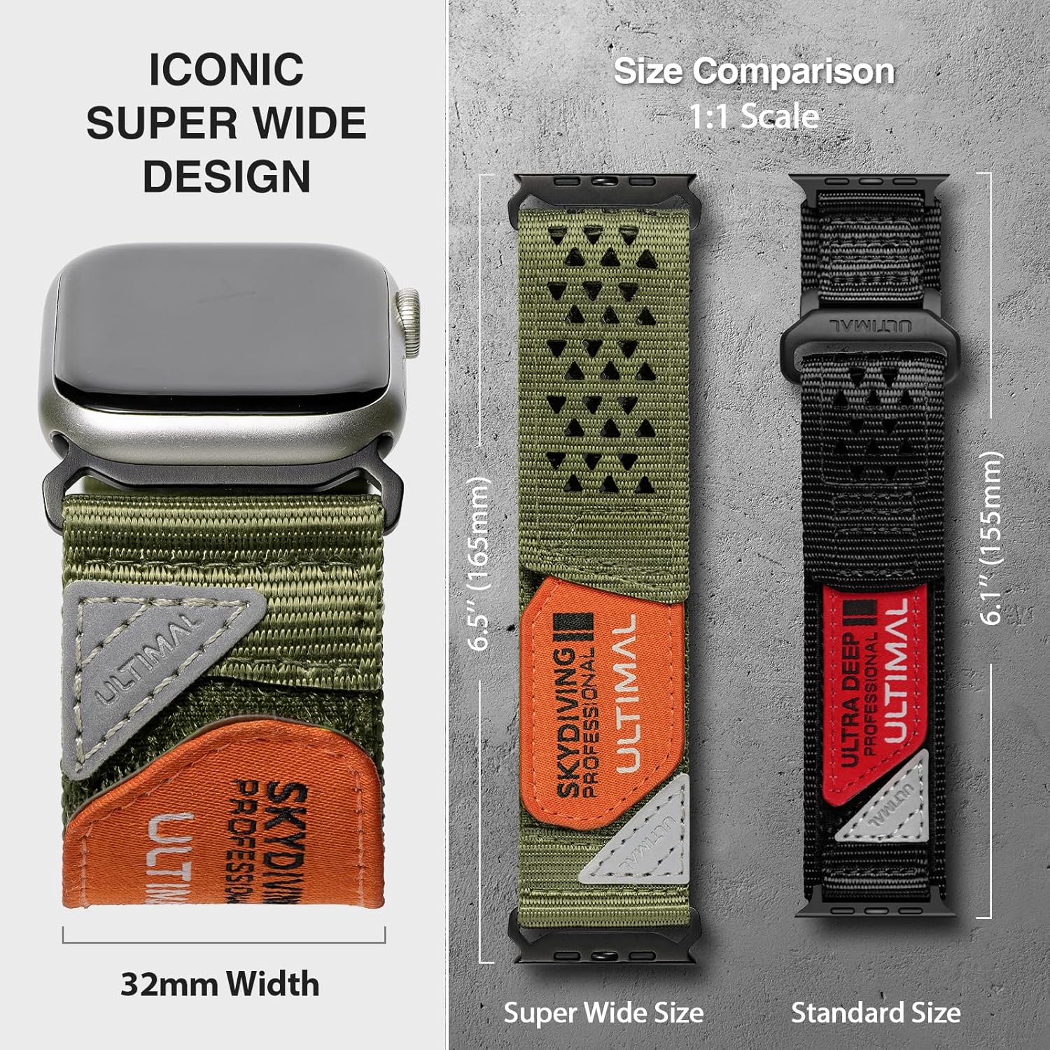 ULTIMAL Ultrawide for Apple Watch Band Ultra/Ultra2 49mm/46mm/45mm/44mm Ultra wide Sport Nylon Band for iWatch Series 9/8/7/6/5/4/SE/SE2 for Women Men Hollow Out Breathable watch band (49/46/45/44mm, Army Green)