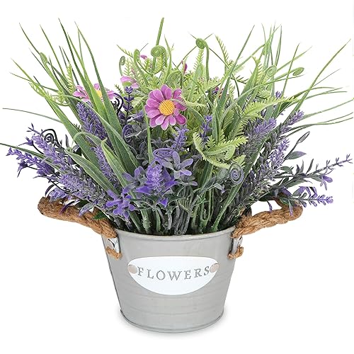 Artificial Plants Greenery Faux Lavender Flowers Purple in Pot 10"