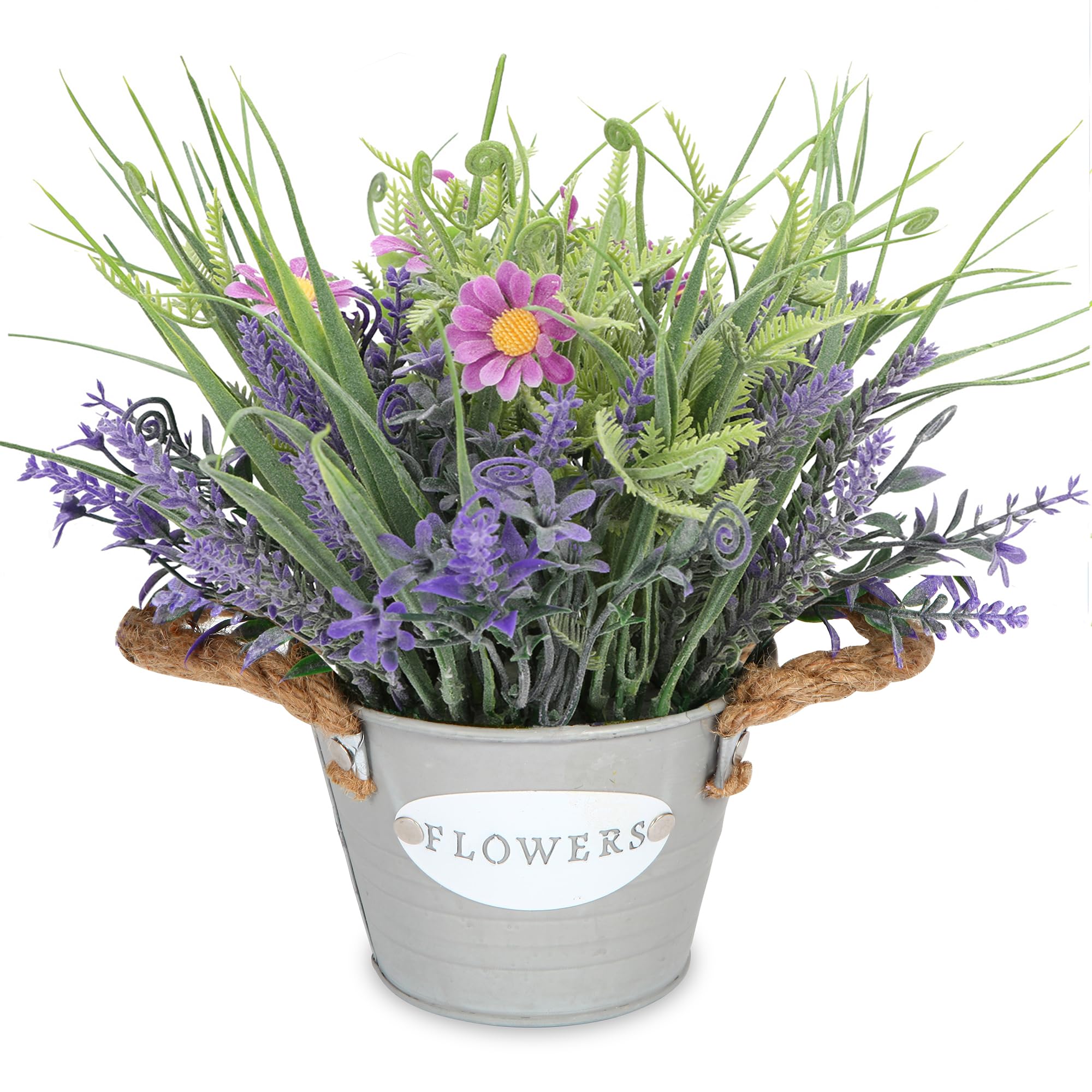 Artificial Plants Greenery Faux Lavender Flowers Purple in Pot 10" Tall Fake Potted Plant for Home Living Room Patio Coffee Table Farmhouse Aesthetic Bedroom Bathroom Decor