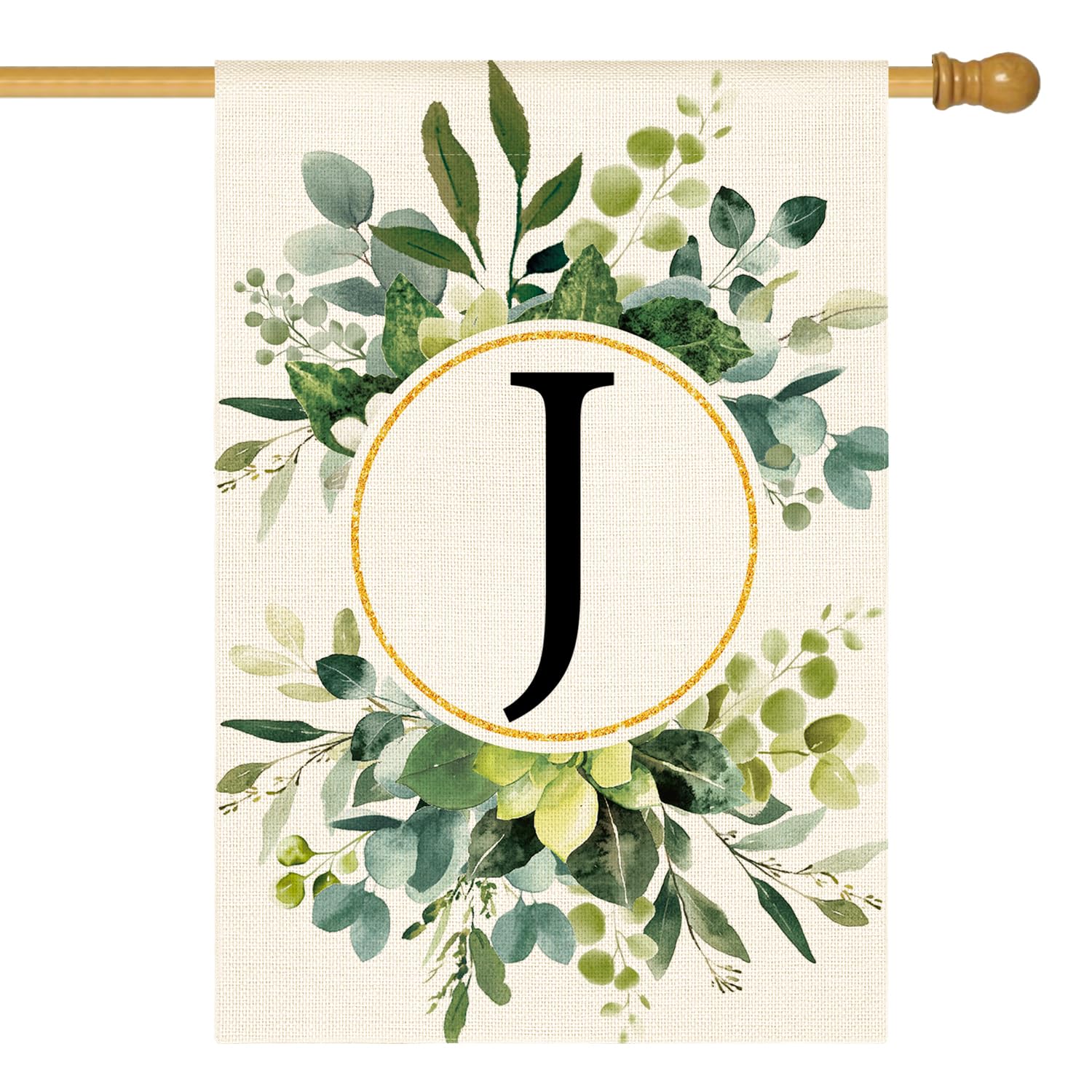 Drapeau maison lettre J monogramme floral grand format double face décoration extérieur yard