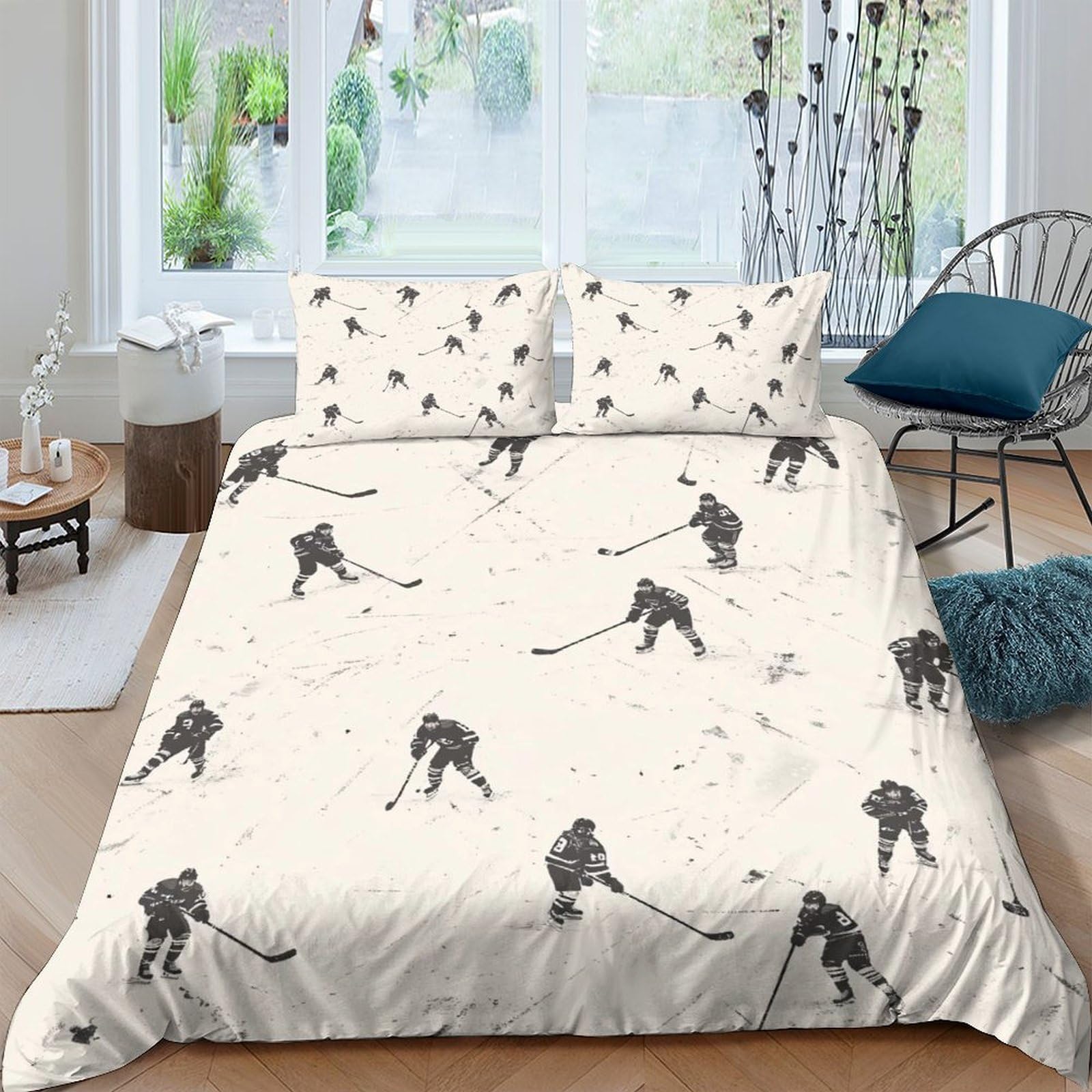 Ctjqhvkz Style-2 3D Printed Hockey Player Pattern Fitted Sheet Microfiber Soft Anti-Slip Bed Cover For Bedroom Dorm Easy Care Single（135X200cm）