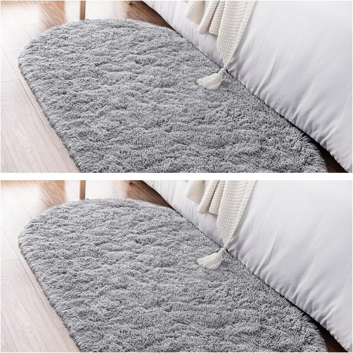 Noahas Fluffy Grey Rugs for Bedroom Living Room,2.6'X5.3' & 2'X5' Oval Throw Rug for Kids Room,Shag Hallway Runner Rug,Small Soft Shaggy Bedside Non-Slip Plush Nursery Dorm Carpet Home Decor Aesthetic