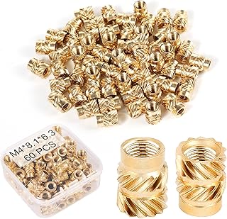60pcs 3D Printing Brass Nuts, M4x8.1x6.3mm M4 Threaded Insert Knurled Brass Nuts Female Thread Knurled Heat Embedment Nut for 3D Printing Parts Loptop Automotive Plastic Shell