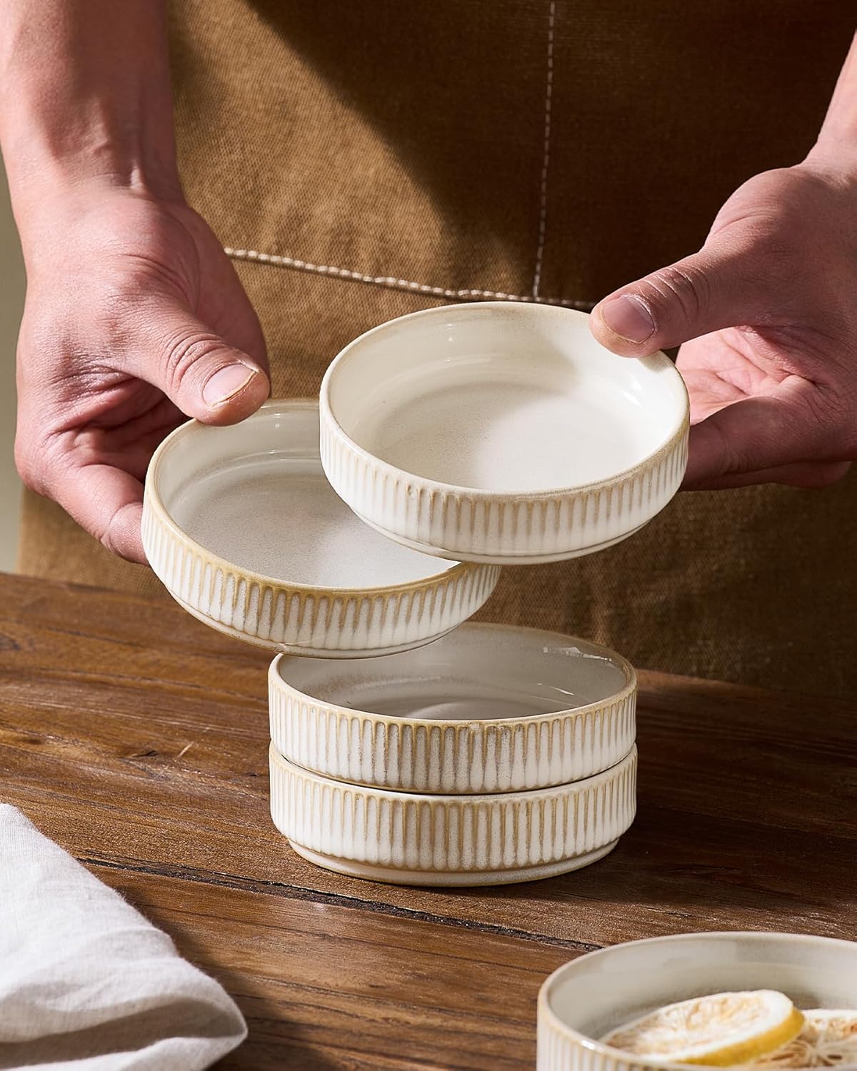 famiware Star Soy Sauce Dish Ceramic Dipping Bowls Set of 6, 4 oz Individual Dip Sauce Cups/Bowls/Dishes/Plates, Small Serving Bowl for Side Dishes, Dessert, Ice Cream, Condiments - Cappuccino White - Image 5