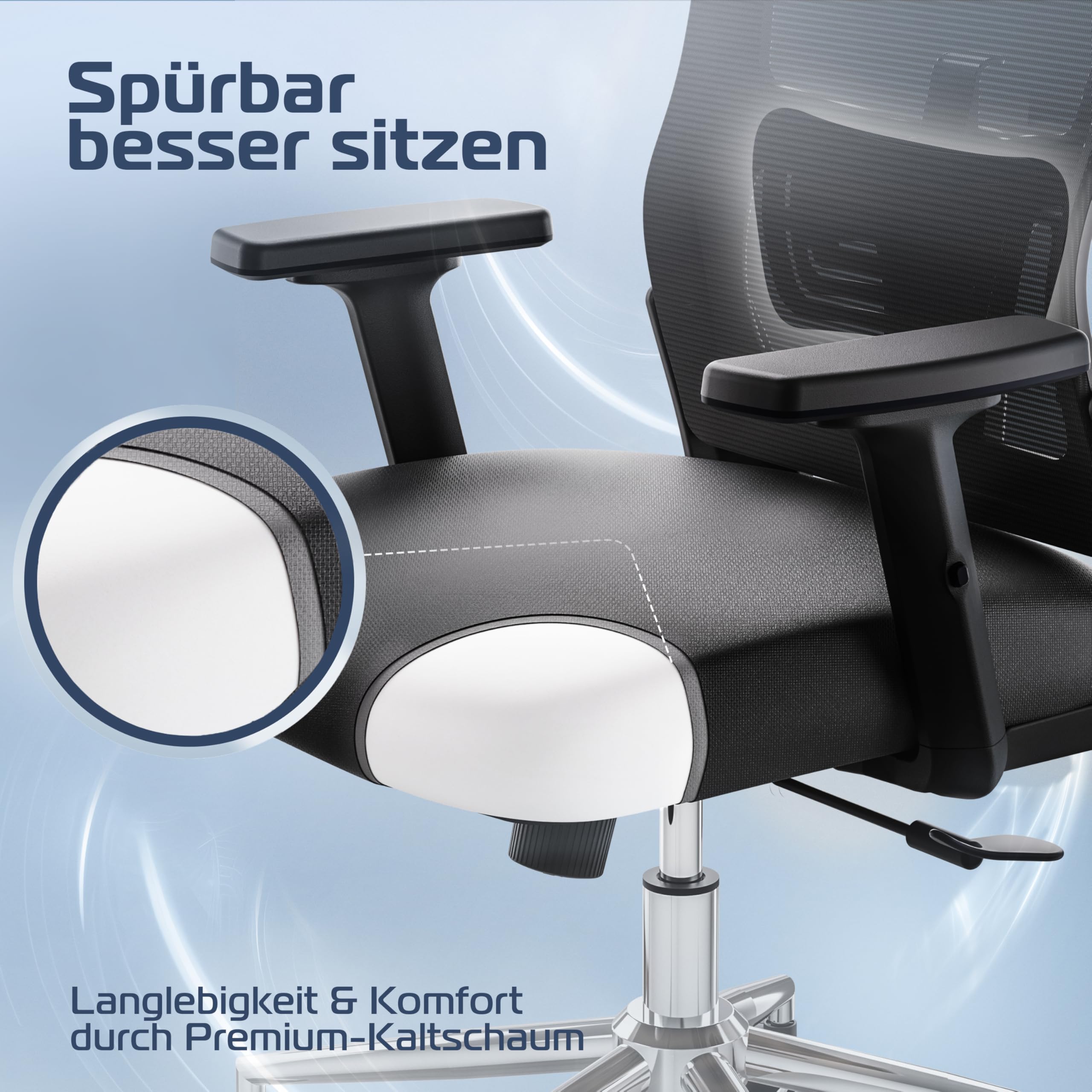 CLOUVOU BrightSeat Bürostuhl Ergonomisch [TESTSIEGER] | Drehstuhl 150kg Schreibtischstuhl | Büro Stuhl & Gaming Stuhl | Home Office Chair Ergonomic | Atmungsaktiver Computerstuhl