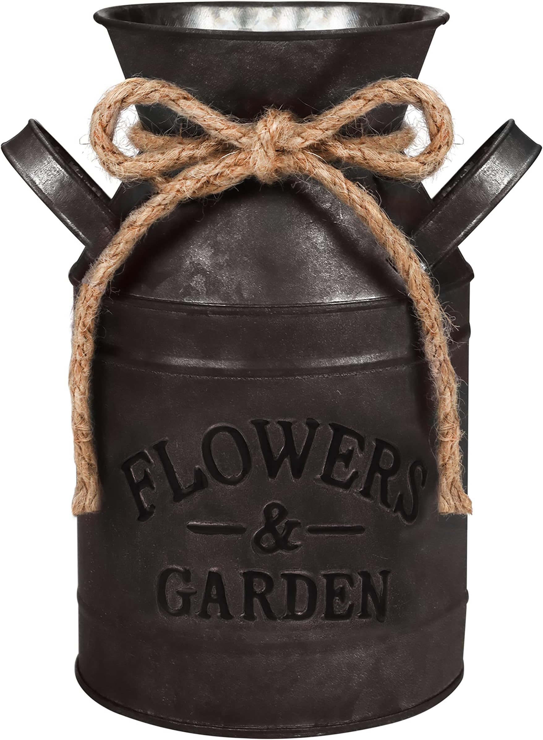 Belle Vous Rustic Metal Flower Vase - 11.3 x 19cm / 4.45 x 7.48 Inches - Galvanized Vintage Shabby Chic Farmhouse Milk Bucket - Primitive Decorative Pitcher Jug for Home/Wedding Decor & Garden Flowers