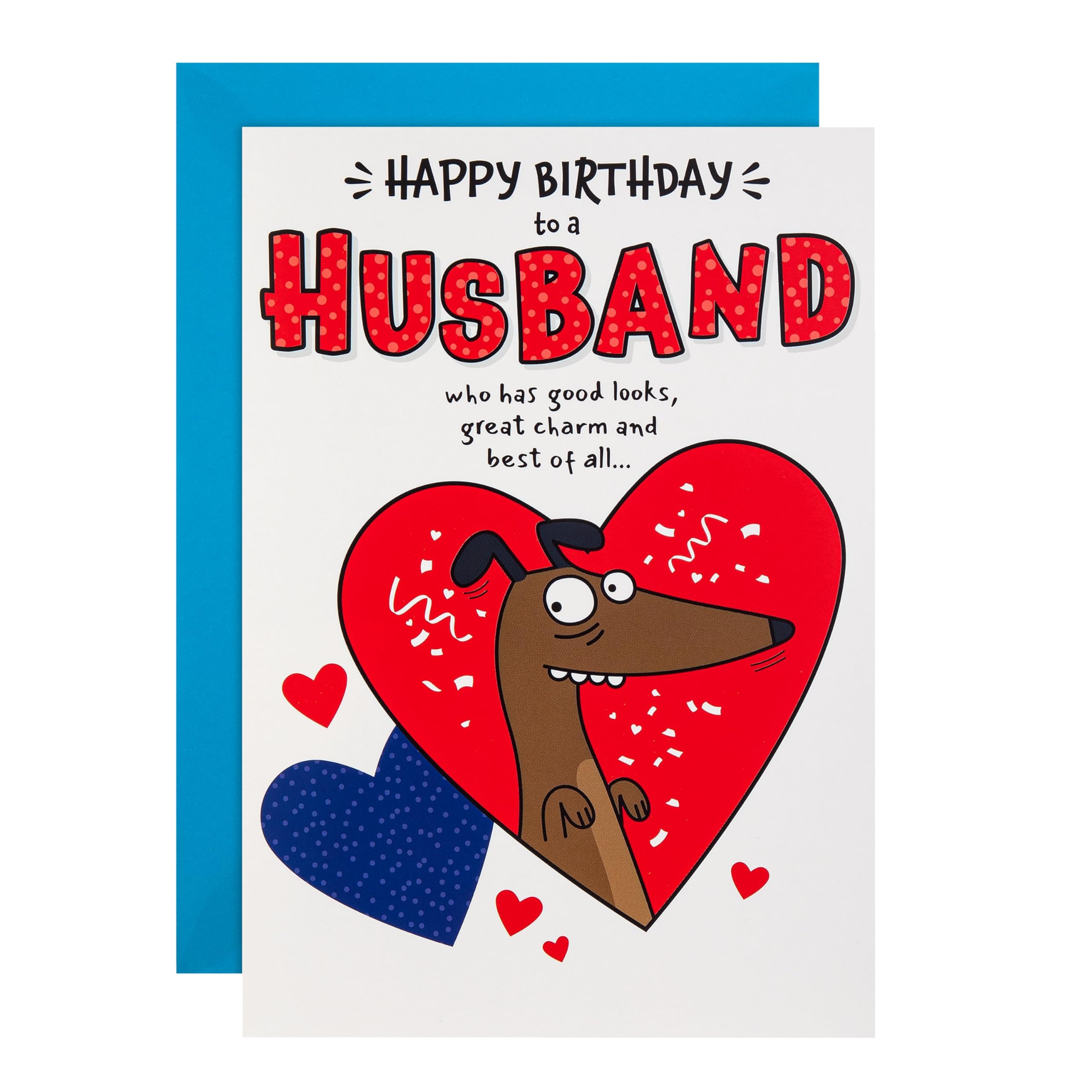Hallmark Birthday Card for Husband, Funny, Humour, Pop Up Design, Dog Illustration, White, Red