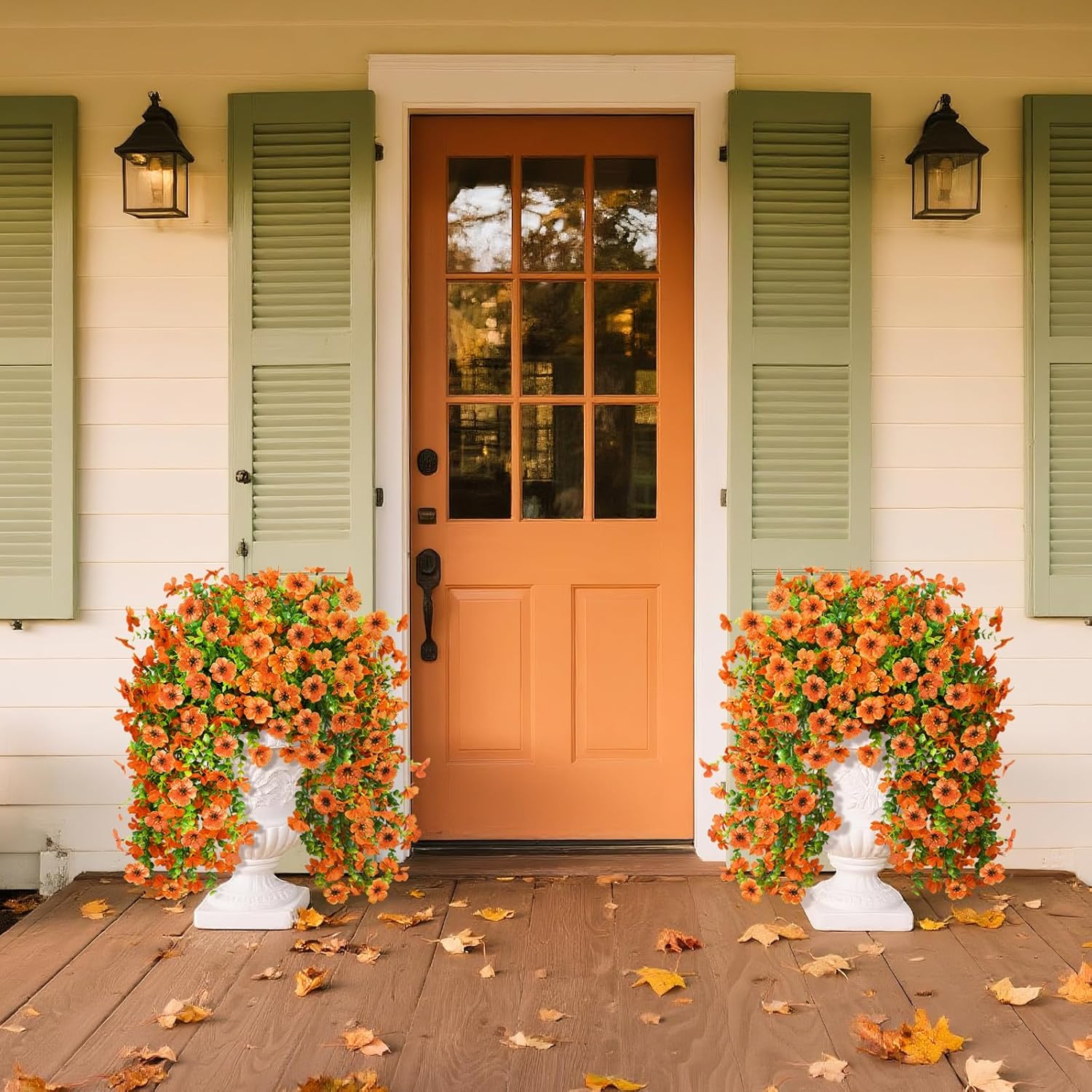 Artificial Hanging Flowers Plants for Outdoor Fall Decoration, 2PCS Faux Silk Daisy UV Resistant Look Real for Outside Home Indoor Planter Porch Garden Yard Autumn Decor(Orange) - Image 3