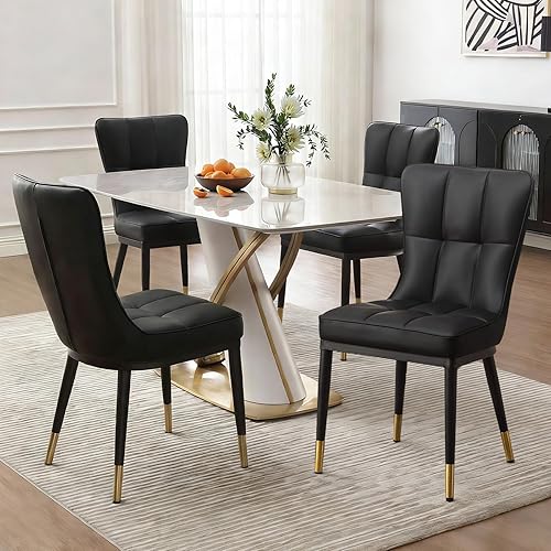 Juego de 4 sillas de comedor modernas, cómodas sillas de comedor con asiento grueso, sillas de cocina tapizadas de piel sintética con patas de Pu