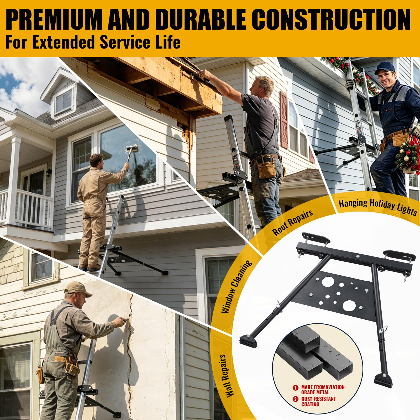 Leiterstabilisator, sicherer und zuverlässiger Leiterabstandshalter für Dach und Dachrinnen, rutschfeste Gummiunterlage, verstellbare Länge 55,9 - 74,9 cm, Leiterstabilisator, Luftfahrtmaterial, 136