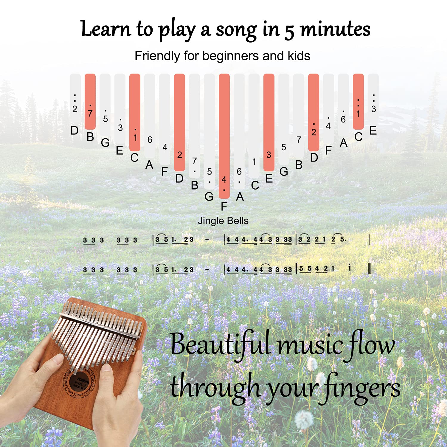 Kalimba kciuk fortepian, YUNDIE przenośny 21 klawiszy, Mbira, pianino z młotkiem melodyjnym i instrukcją nauki, instrumenty muzyczne, prezent dla dzieci, dorosłych, początkujących, profesjonalistów