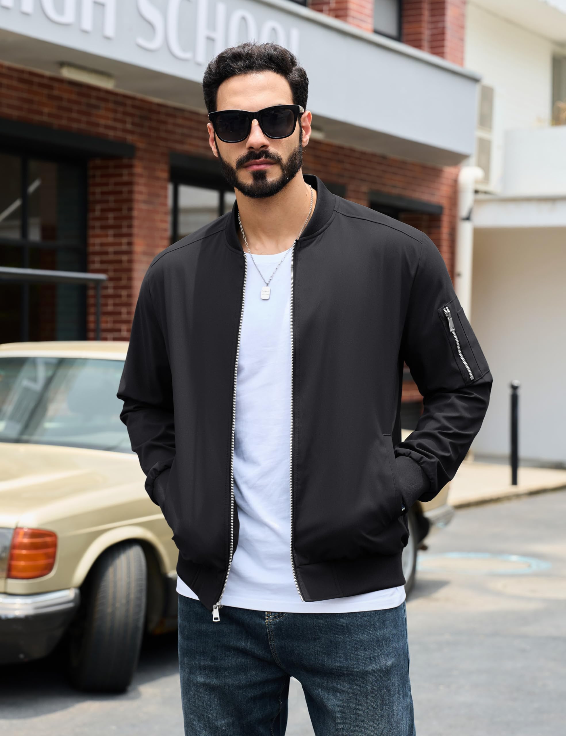 TACVASEN Uomo Giacca Bomber Leggera Jacket Sportiva con Collo da Baseball