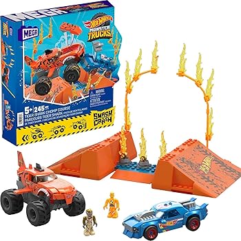 MEGA Hot Wheels Monster Trucks Building Toy Smash & Crash Tiger Shark Chomp Course 245 Pieces