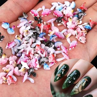 FNKFNK Colorful Mushroom Nail Charms 3D Resin Mushroom Flatback Nail Rhinestones Cute Gradient Color Mushroom Nail Gems Kawaii Summer Nail Art Accessories for Women DIY Nail Art Decoration 50Pcs