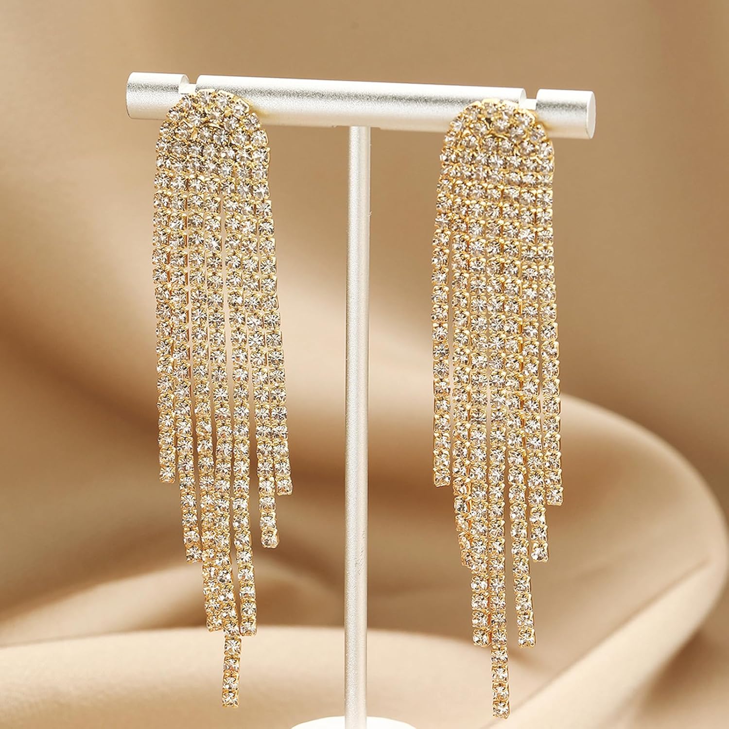 Rhinestone Tassel Earrings, Long Sparkly Statement Chandelier Earrings Trendy Iridescent Earrings Formal Elegant Prom Evening Wear Earrings For Women Prom Wedding Earrings - Image 7