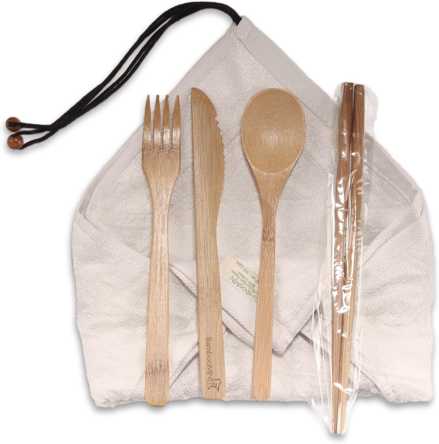 BambooMN Reusable Travel Bamboo Rayon Washcloth Set with Utensils - 1 Set, Heather Grey