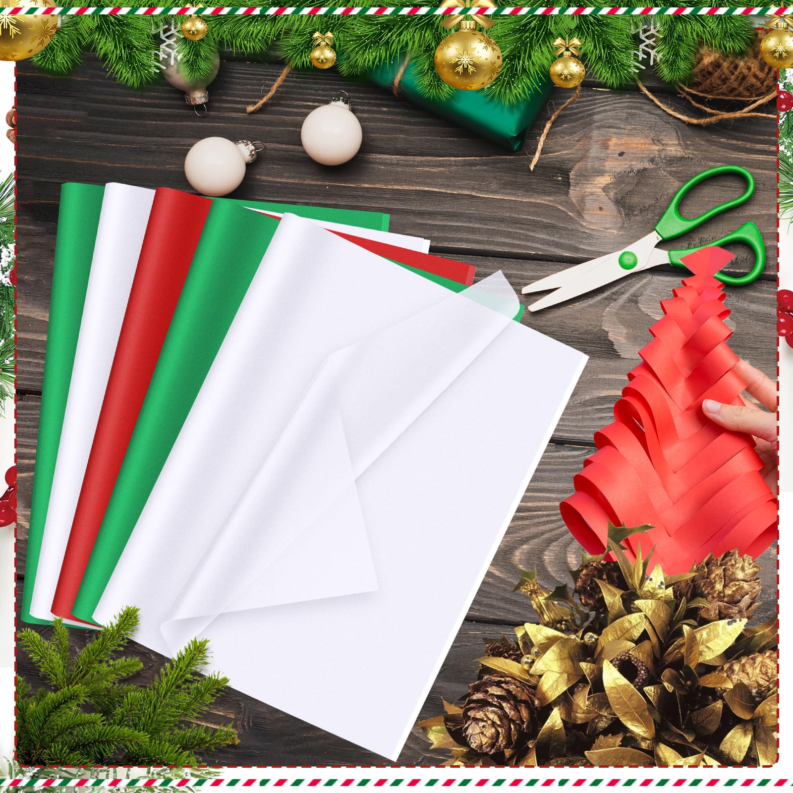 Papel De Presente Natal 300 Folhas - Cores Vermelho, Verde E Branco