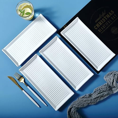 Miniatura 9 de Bruntmor Ceramic Serving Platters (10.5 X 5 Inch Rectangle Plates) Serving Dishes for Entertainment, Food Appetizers, Deserts, Starter, Sushi Set of