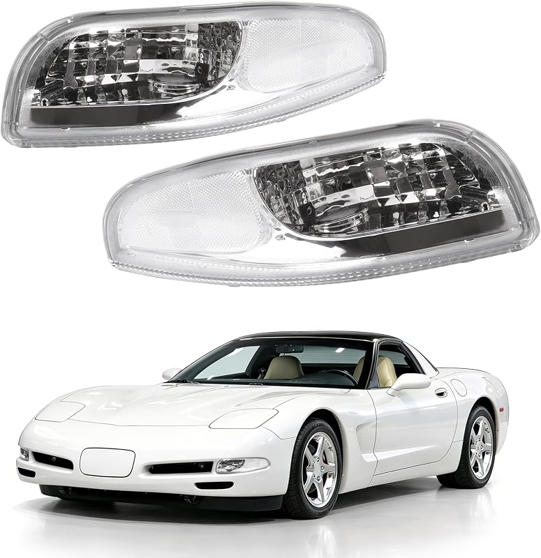Luz de seta dianteira HECASA com lente cristal e carcaça cromada para Chevrolet Corvette C5 1997-2004 – Par