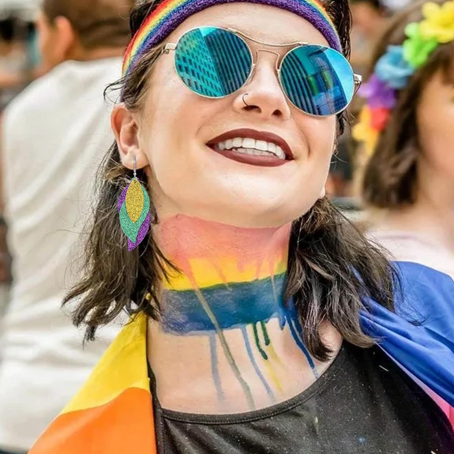 Mardi Gras Earrings For Women, Carnival Gold Heart Earrings Dainty Leaf Earrings Mardi Gras Outfits For Fat Tuesday Celebration Mardi Gras Costume Accessories Party Favors Gifts - Image 2