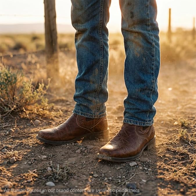 SUREWAY Mens Western Chelsea Cowboy Boots for Men - Square Toe, All Weather Rugged Ankle Slip on Boots, Built for Comfort & Durability, Casual Retro Stylish Boots, Dress Shoes