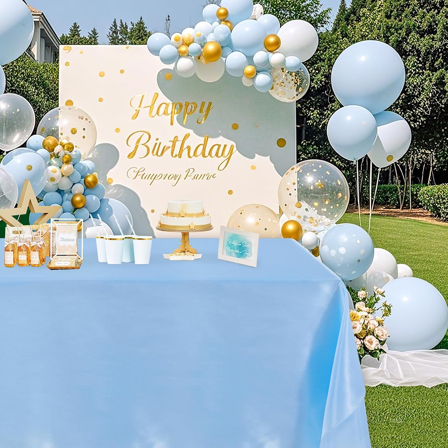 B-COOL Baby Blue Satin Tablecloth: 2 Pack 57x120inch Party Tablecloth Rectangle Cake Table Overlays for Holiday Wedding Baby Shower Ceremony