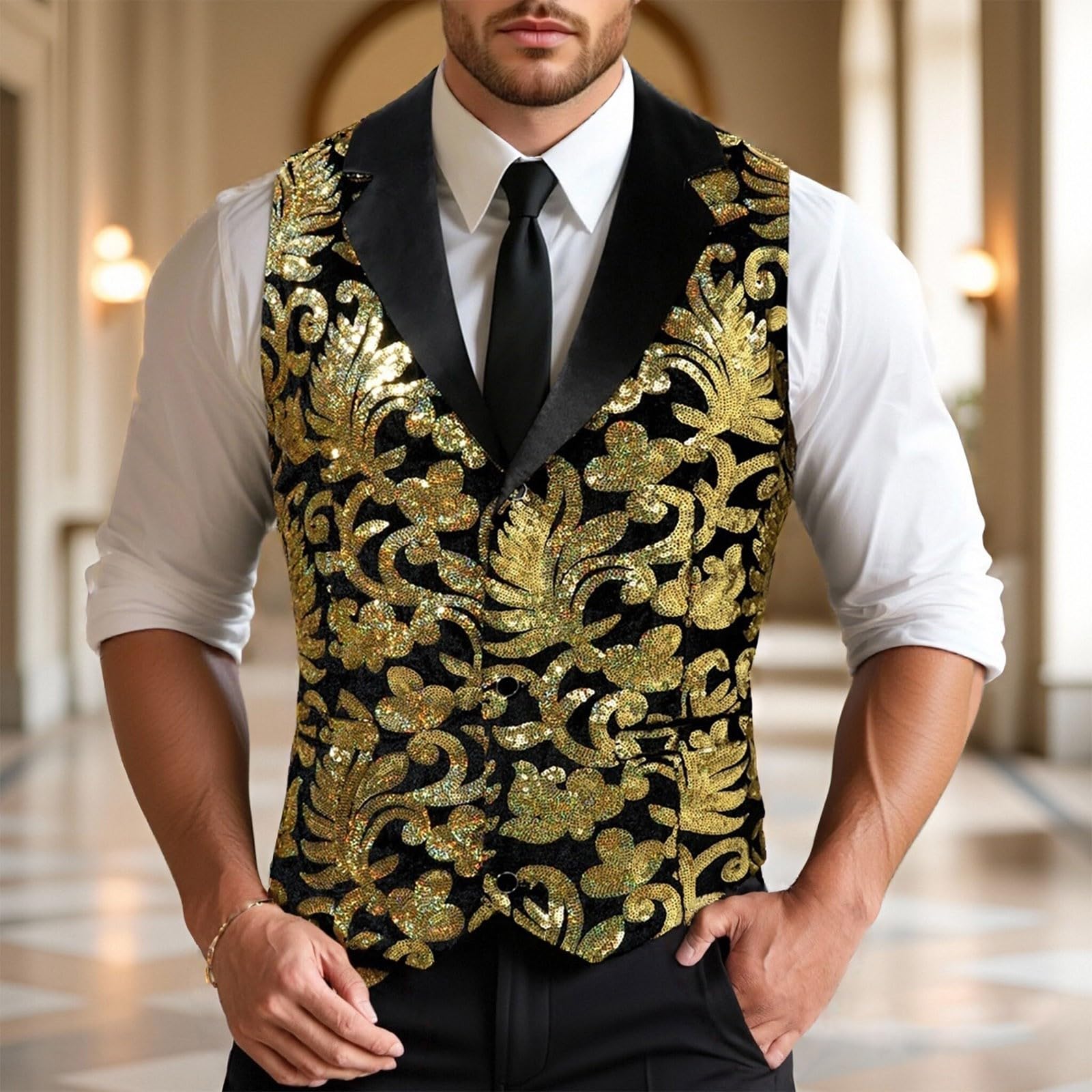 Gilet Glitter Uomo Paillettes Vestiti Adulti Abiti Smanicato Sportivo Panciotto Gotico Abbigliamento Comode Eleganti Casual Carnevale Vintage