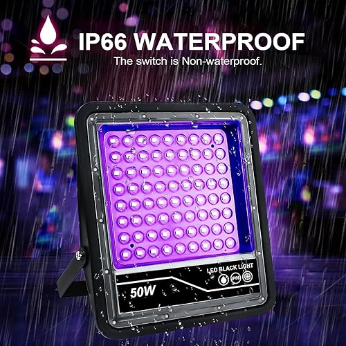 Miniatura 6 de Paquete de 2 luces negras de 50 W, luces negras para fiesta brillante, IP66, impermeable, luz negra, para fiesta de Halloween, brilla en la