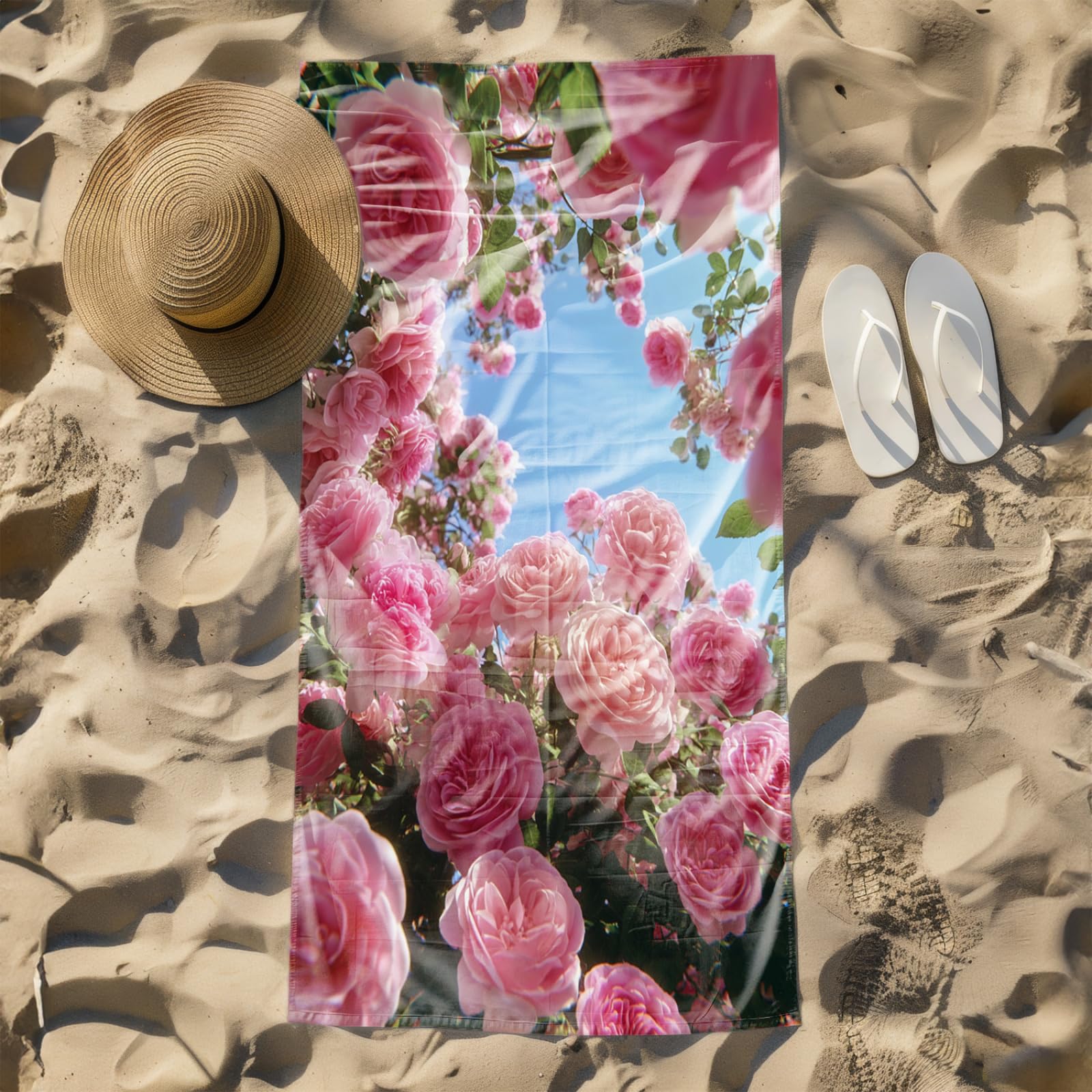 Générique Serviette Microfibre Plage Fleurs Roses Ciel Bleu