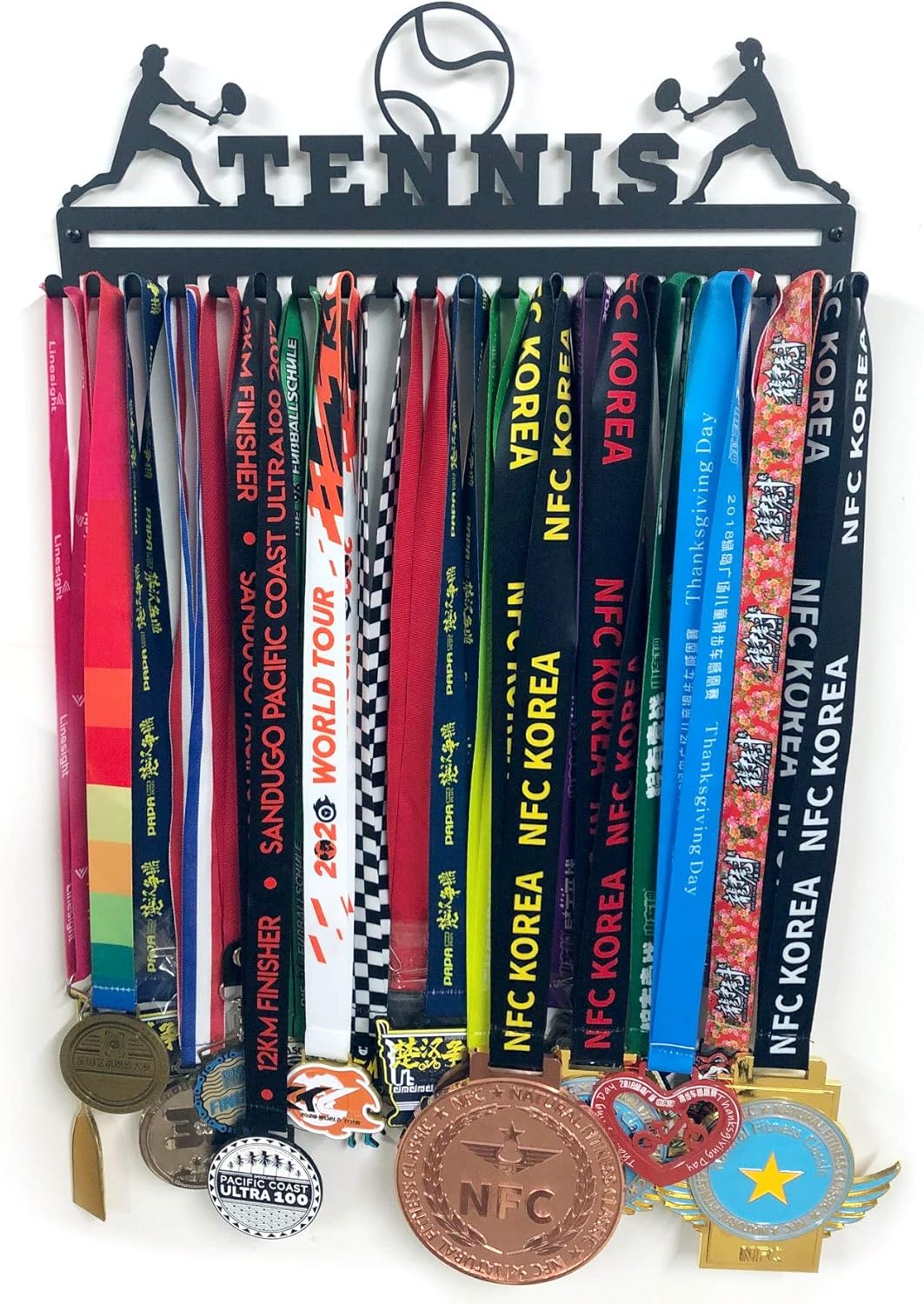 Sports Medal Hanger Display, Medal Holder Ribbon Display with Hooks, Key Holder & Award Rack for Wall, Great Gift for Kids and Adults