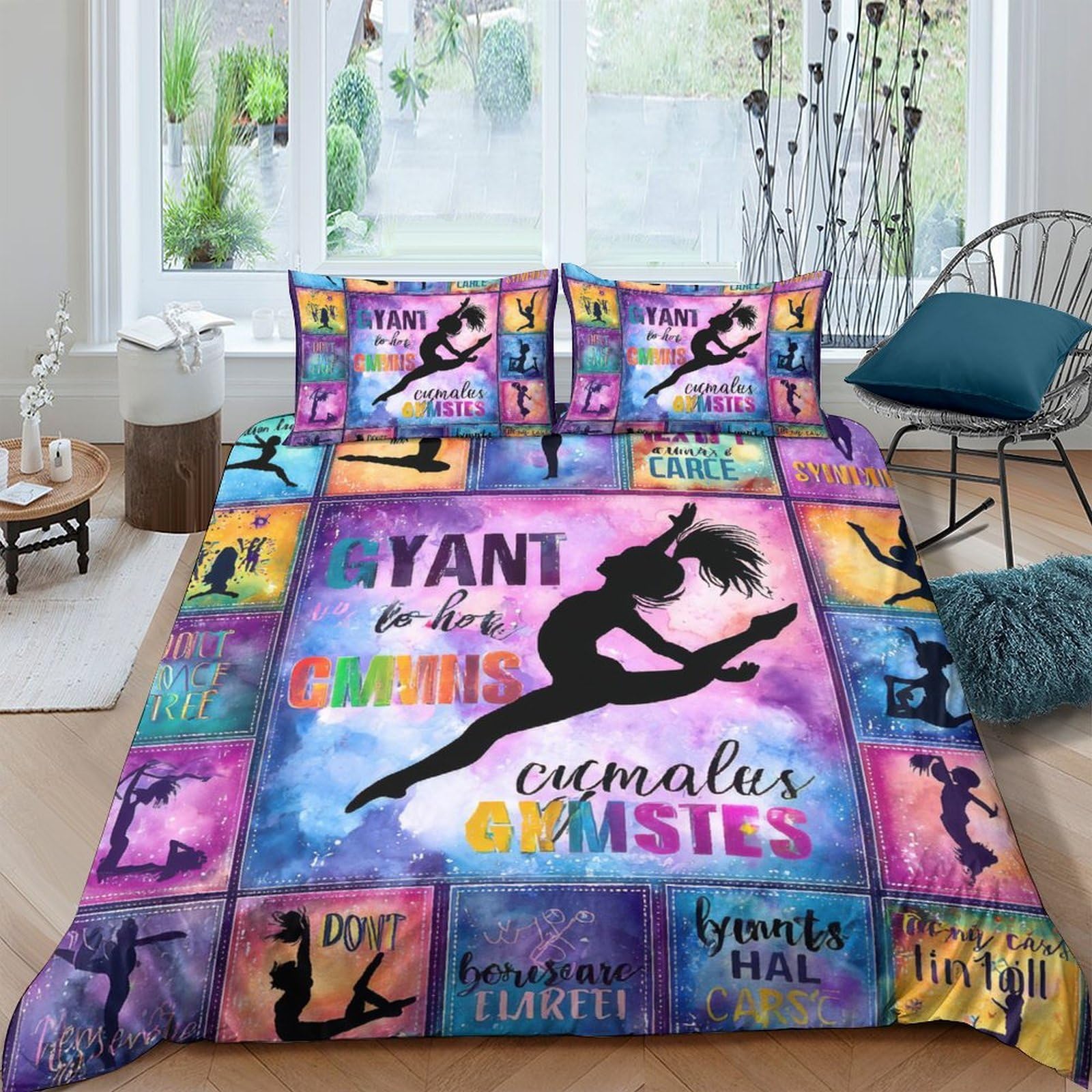 Ctjqhvkz Style-7 3D Printed Gymnastics Silhouette Fitted Sheet Microfiber Colourful Inspiration Bed Cover For Bedroom Dorm Decor Single（135X200cm）
