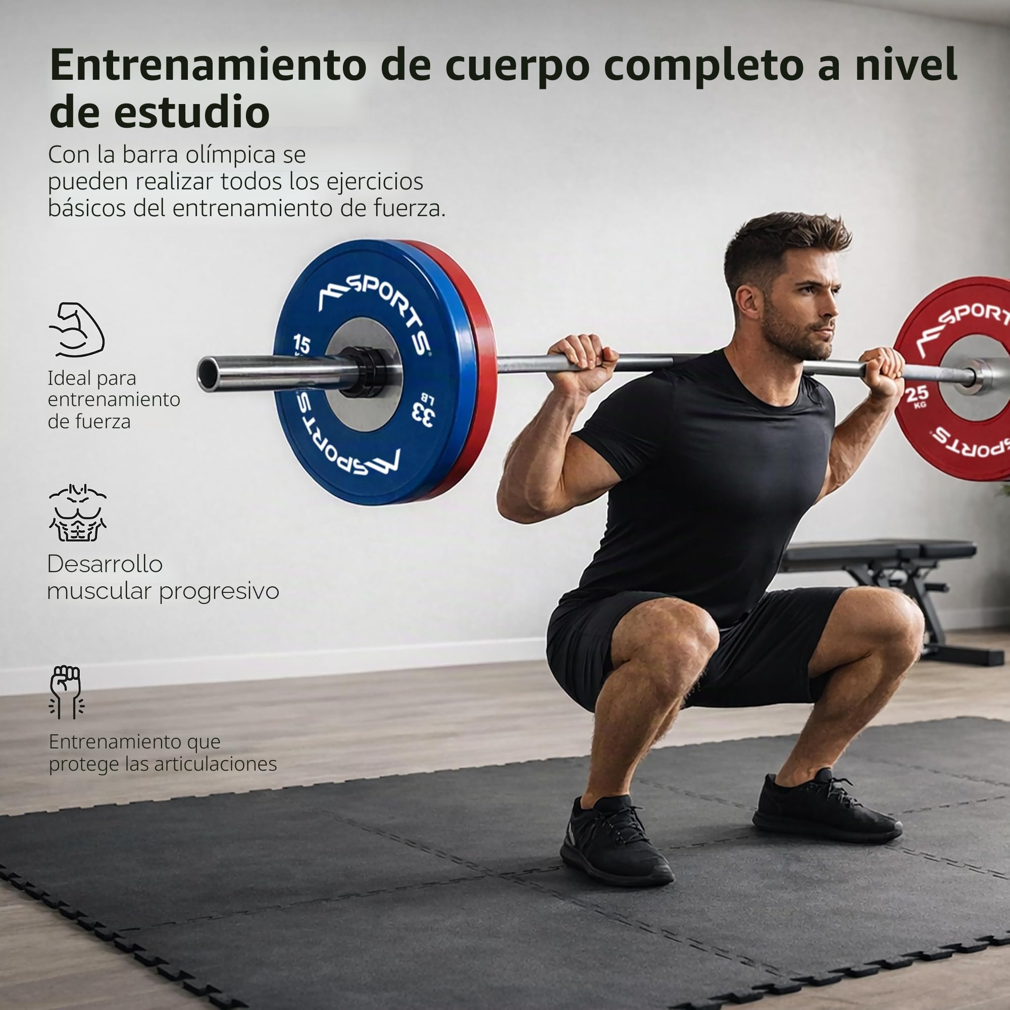 MSPORTS Olympia Juego de 2 discos de pesas profesionales, diámetro del orificio, 51 mm, calidad de estudio, hierro fundido, 5-20 kg