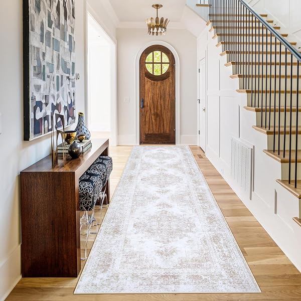 XLUEZ Area Rug Living Room Rug, Machine Washable Vintage Distressed Medallion Rug Non-Slip Soft Low Pile Large Indoor Ru