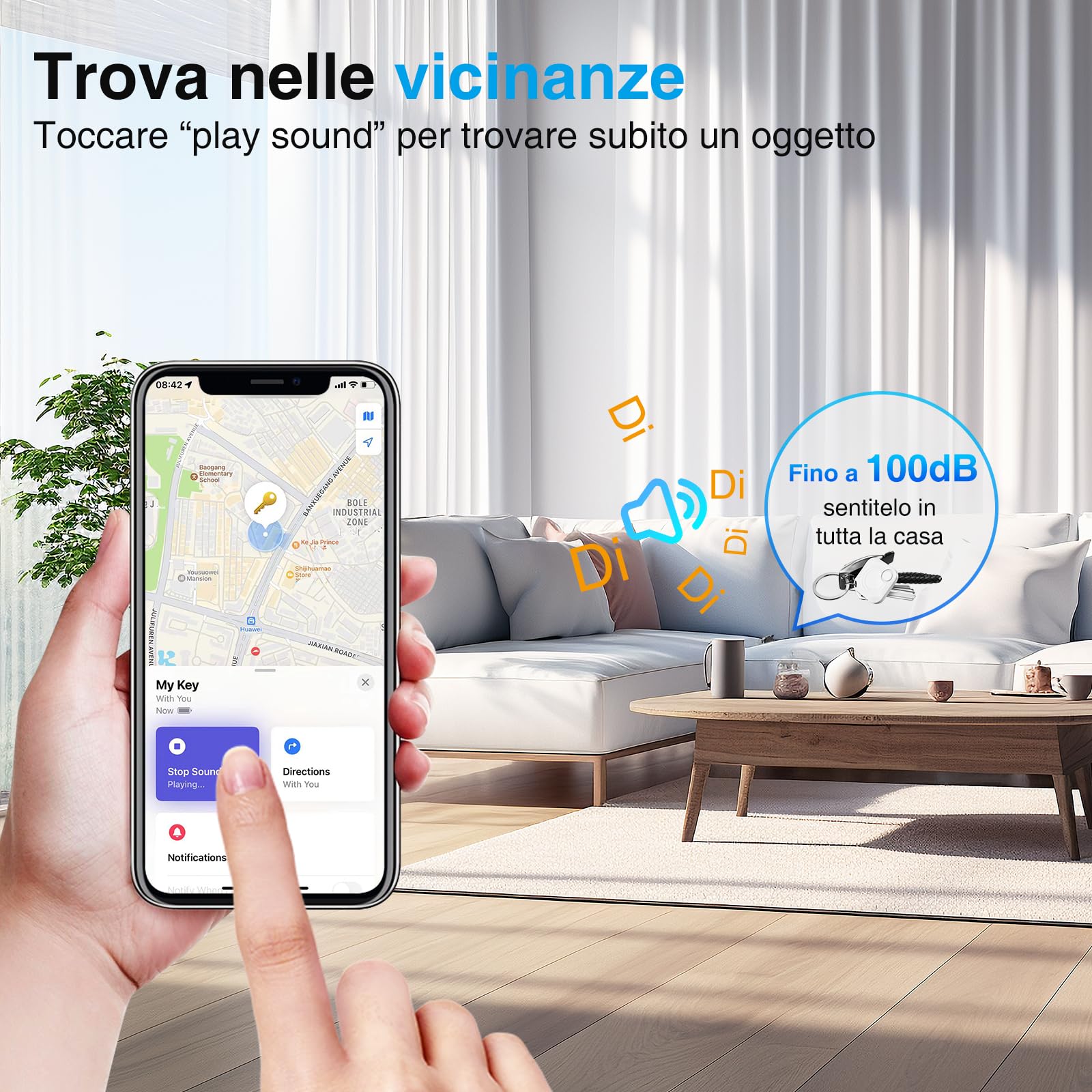 Localizzatore Chiavi - Smart Tag Compatibile con Apple Find My (Solo iOS 14.5+), Localizzatori Bluetooth Trova Impermeabile IP67, Portachiavi GPS per Valigia, Borsa, Cani, Batteria Sostituibile