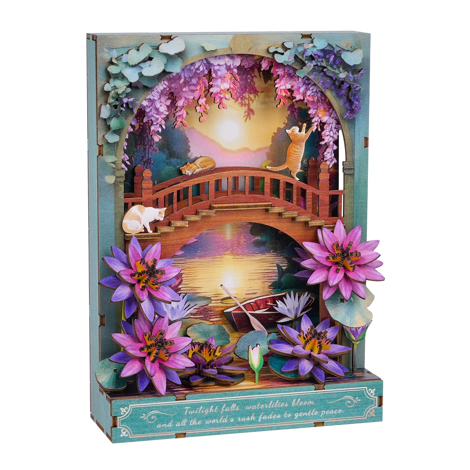 Casse-tête 3D en bois pour adultes – Nénuphars crépusculaire à faire soi-même avec lumières LED, décoration de bureau, cadeau d'anniversaire ou de Noël, de Saint-Valentin pour elle, filles