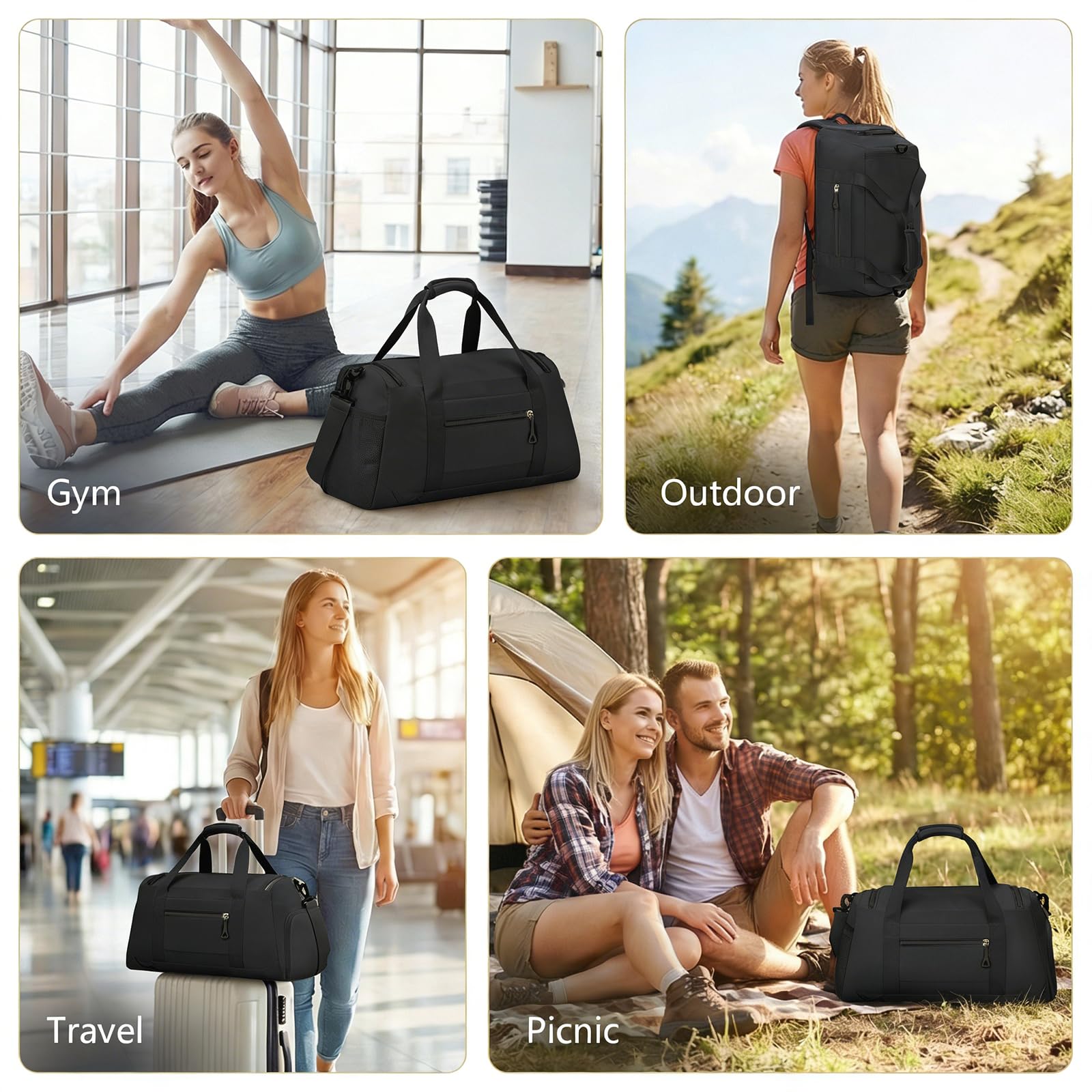 AiQInu Borsone Palestra Uomo Donna, 35L 3 in 1 Borsone Sportivo con Scomparto Scarpe, Borsa da Viaggio Tasca Bagnata Impermeabile, Design Multiscomparto per Palestra, Sport, Viaggio