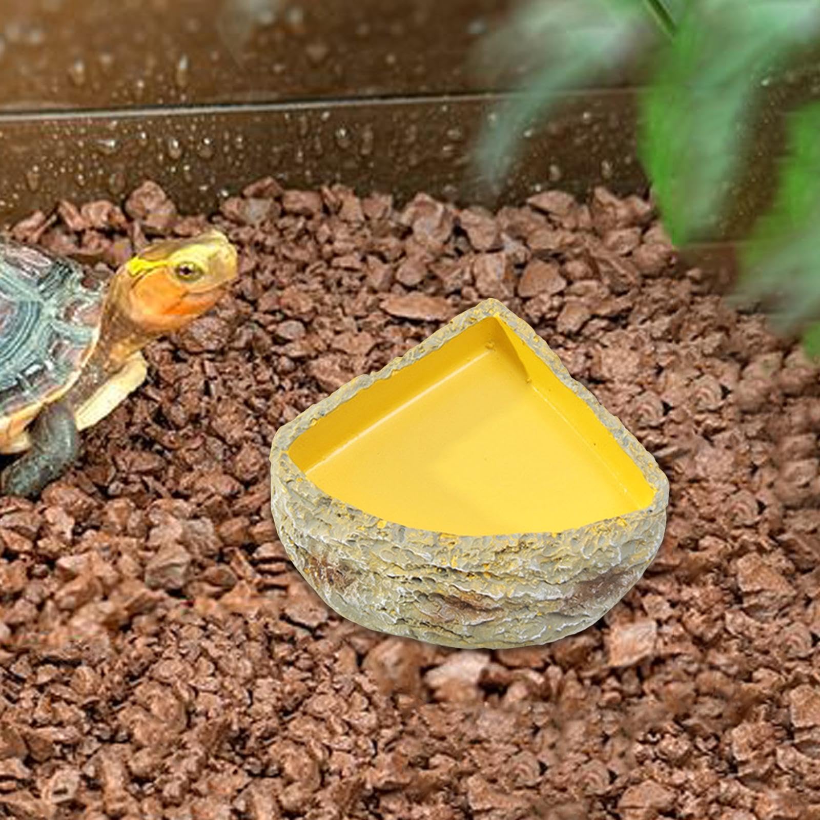 Bothyi Reptile Water Dish Reptile Feeder Terrarium Plate Rock Corner Food Feeding Bowl Food Dish for Chameleon Snake Tortoise Turtle, S