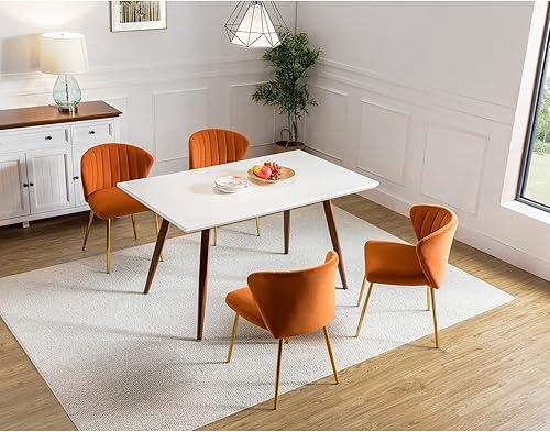 Miniatura 4 de TINA'S HOME Juego de 2 sillas decorativas, sillas laterales de terciopelo glamoroso con patas doradas, sillas de comedor tapizadas de mediados de