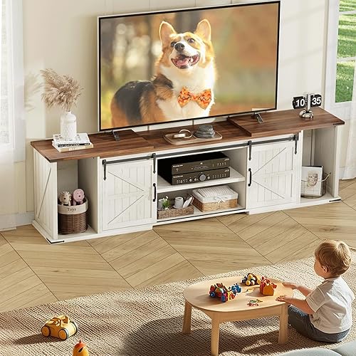 Miniatura 9 de Soporte de TV extensible, centro de entretenimiento para TV de 85, 95, 105 pulgadas, soporte de TV de granja con almacenamiento de gran capacidad y