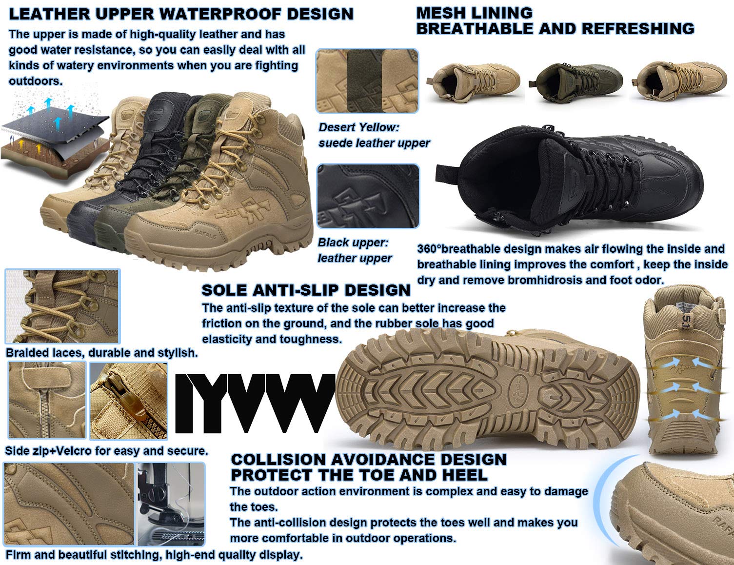 Bottines de Chasse pour Homme, Hautes à Lacets, de Combat, Militaires, randonnée,Les explorations dans la Jungle, adaptées sur Tous Types de Terrain