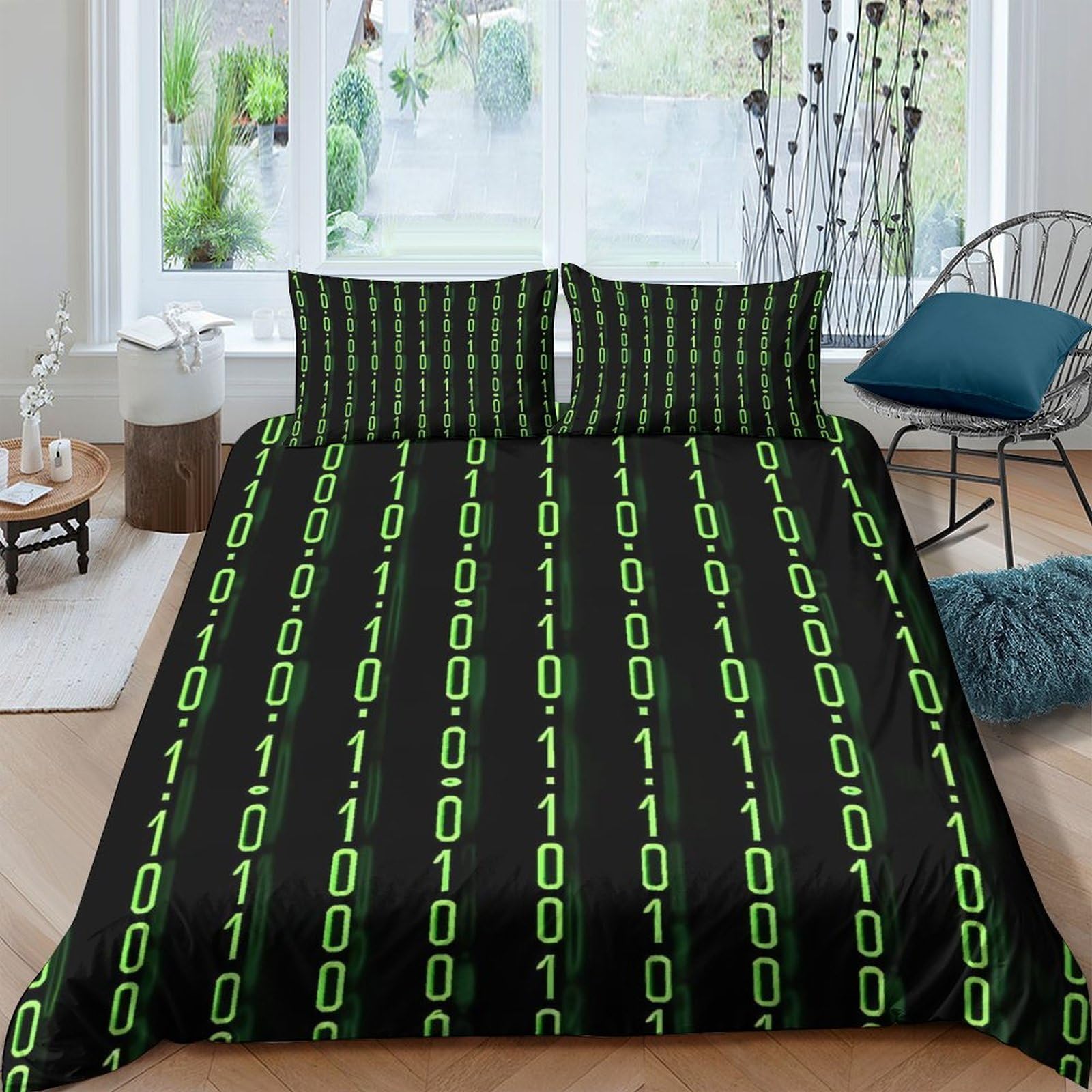 Ctjqhvkz Style-8 3D Printed Matrix Code Fitted Sheet Microfiber Black Green Binary Mattress Cover For Bedroom Dorm Decoration, Easy Care, Anti-Slip Single（135X200cm）