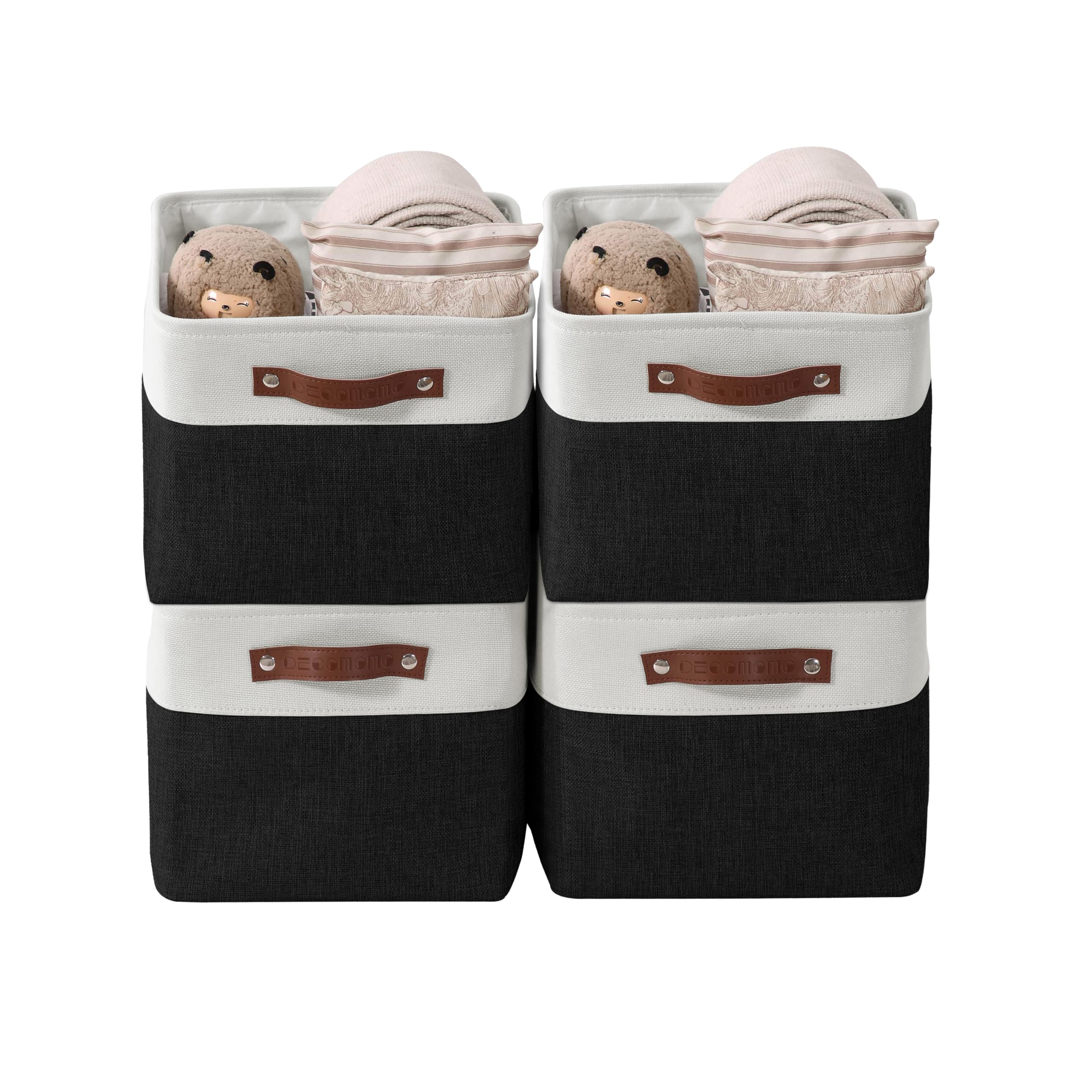 DECOMOMO Storage Baskets | Storage Boxes Fabric Organiser Storage for Wardrobe, Toys, Shelves, Office, Home & Nursery (Large Grey and White 15 x 11 x 9.5 – Set of 3) — view 66