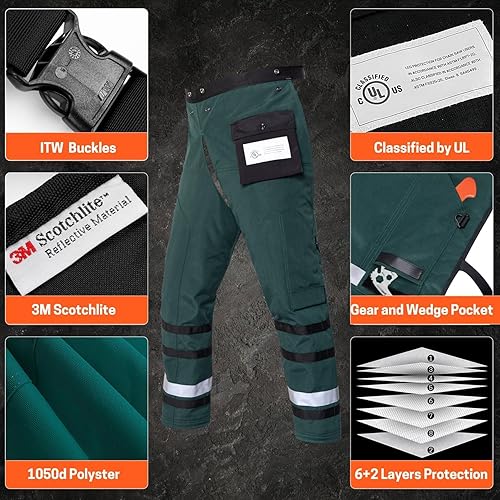 Miniatura 2 de Technical Wrap Chainsaw Chaps by UL Class A 8 Layers Chainsaw Pants Apron Style Army Green Verde militar