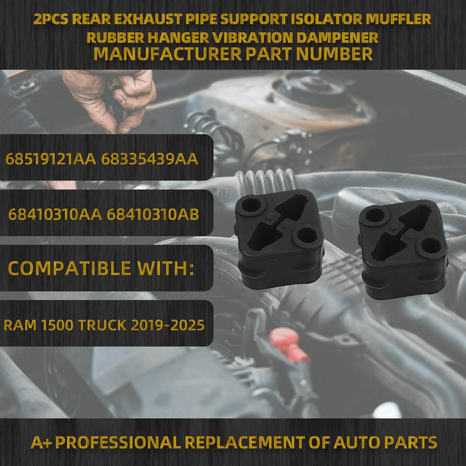 Dasbecan Rear Exhaust Pipe Support Isolator Muffler Rubber Hanger Vibration Dampener(2PCS) Compatible With Ram 1500 Truck 2019-2025 Replace# 68519121AA 68335439AA 68410310AA 68410310AB