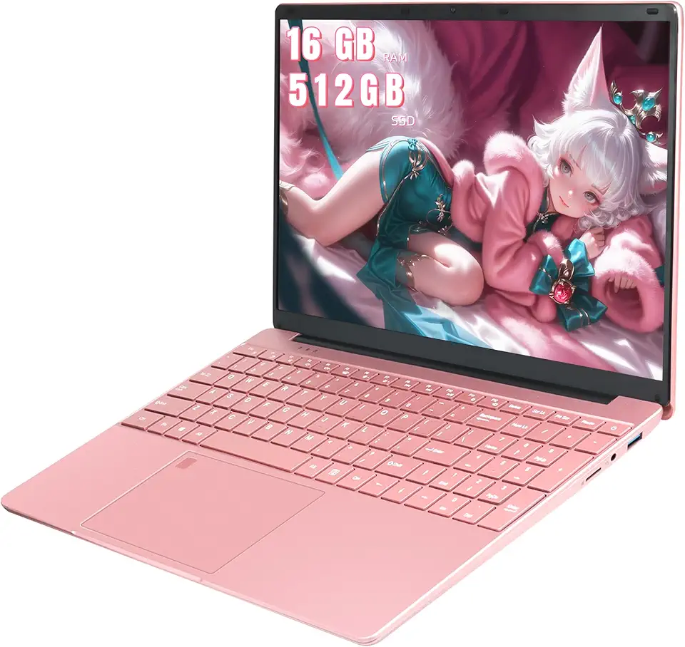 Processador Gold 6500Y Laptop Full HD de 15,6 polegadas, 16 GB de RAM, SSD de 512 GB, tela IPS FHD, teclado retroiluminado, notebook portátil rosa, sistema pré-instalado, design portátil fino