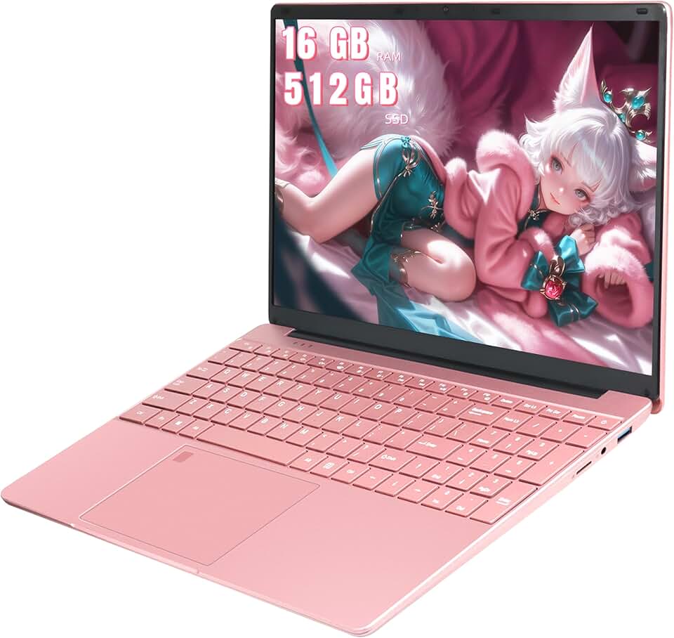 Processador Gold 6500Y Laptop Full HD de 15,6 polegadas, 16 GB de RAM, SSD de 512 GB, tela IPS FHD, teclado retroiluminado, notebook portátil rosa, sistema pré-instalado, design portátil fino