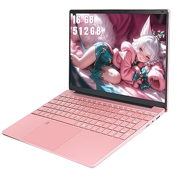 Processador Gold 6500Y Laptop Full HD de 15,6 polegadas, 16 GB de RAM, SSD de 512 GB, tela IPS FHD, teclado retroiluminado, notebook portátil rosa, sistema pré-instalado, design portátil fino